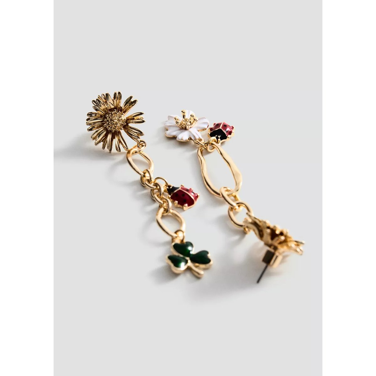 Boucles d'oreilles longues fleurs or, MANGO