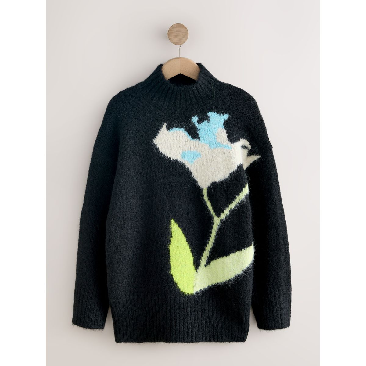 Pull col montant à imprimé floral et laine noir, NEXT