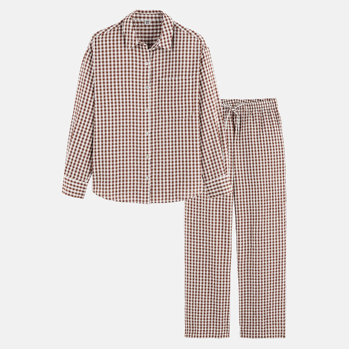 Pyjama seersucker, en vichy tissé-teint, Signature AIMEE chocolat, LA REDOUTE COLLECTIONS