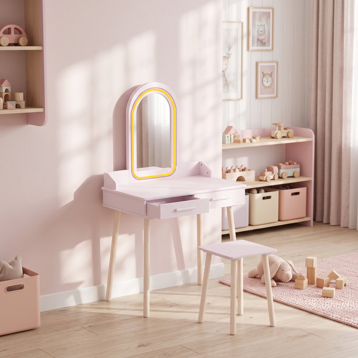 Ensemble de coiffeuse pour enfants MDF Rose rose, blanc, AIYAPLAY
