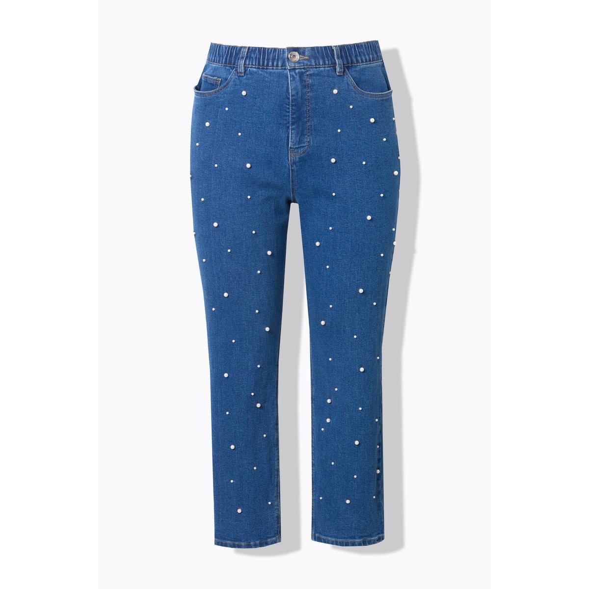 Jean mom 5 poches à perles fantaisie classique denim bleu, STUDIO UNTOLD