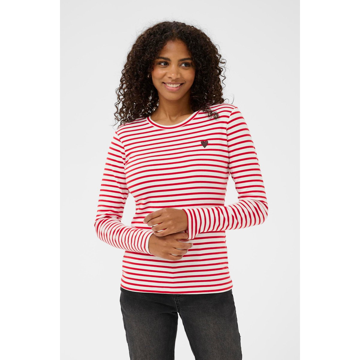 T-shirt à manches longues blanc rouge chalk/red - coffee heart, KAFFE