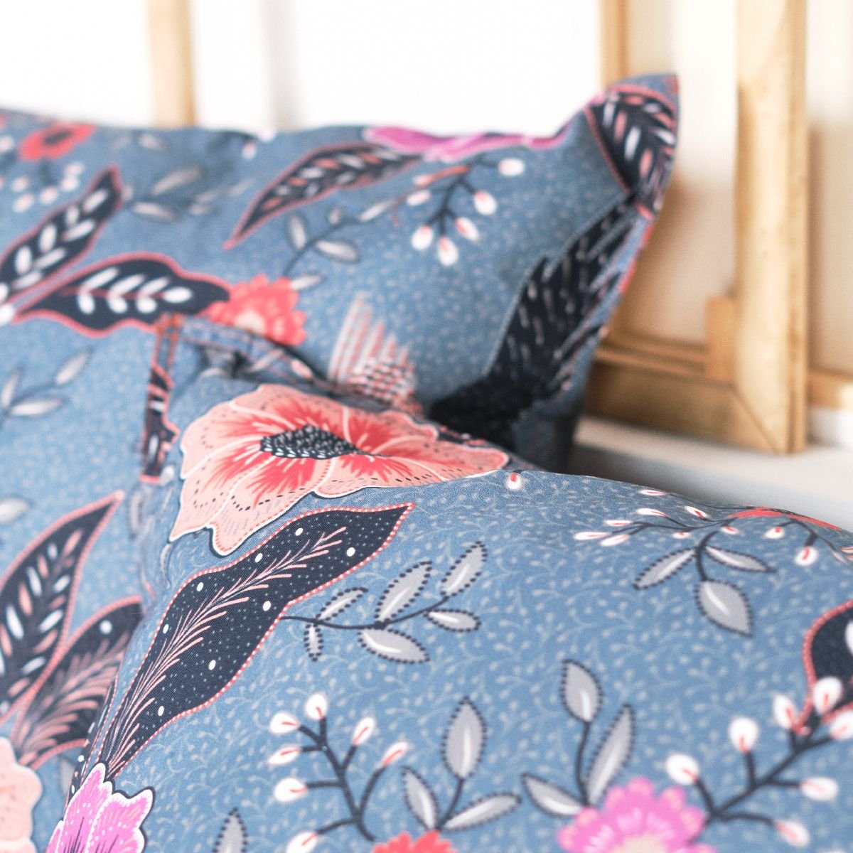 Parure de lit imprimé Floral coton SUNSHINE RYM bleu, TODAY