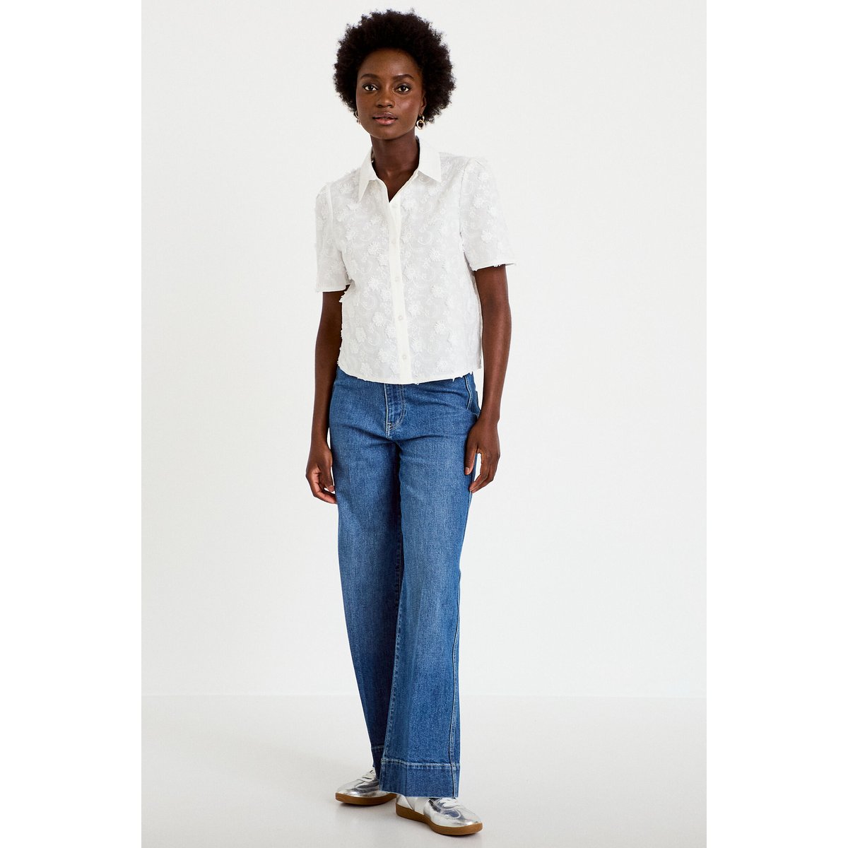 Jean wide leg taille haute denim double stone, CACHE CACHE