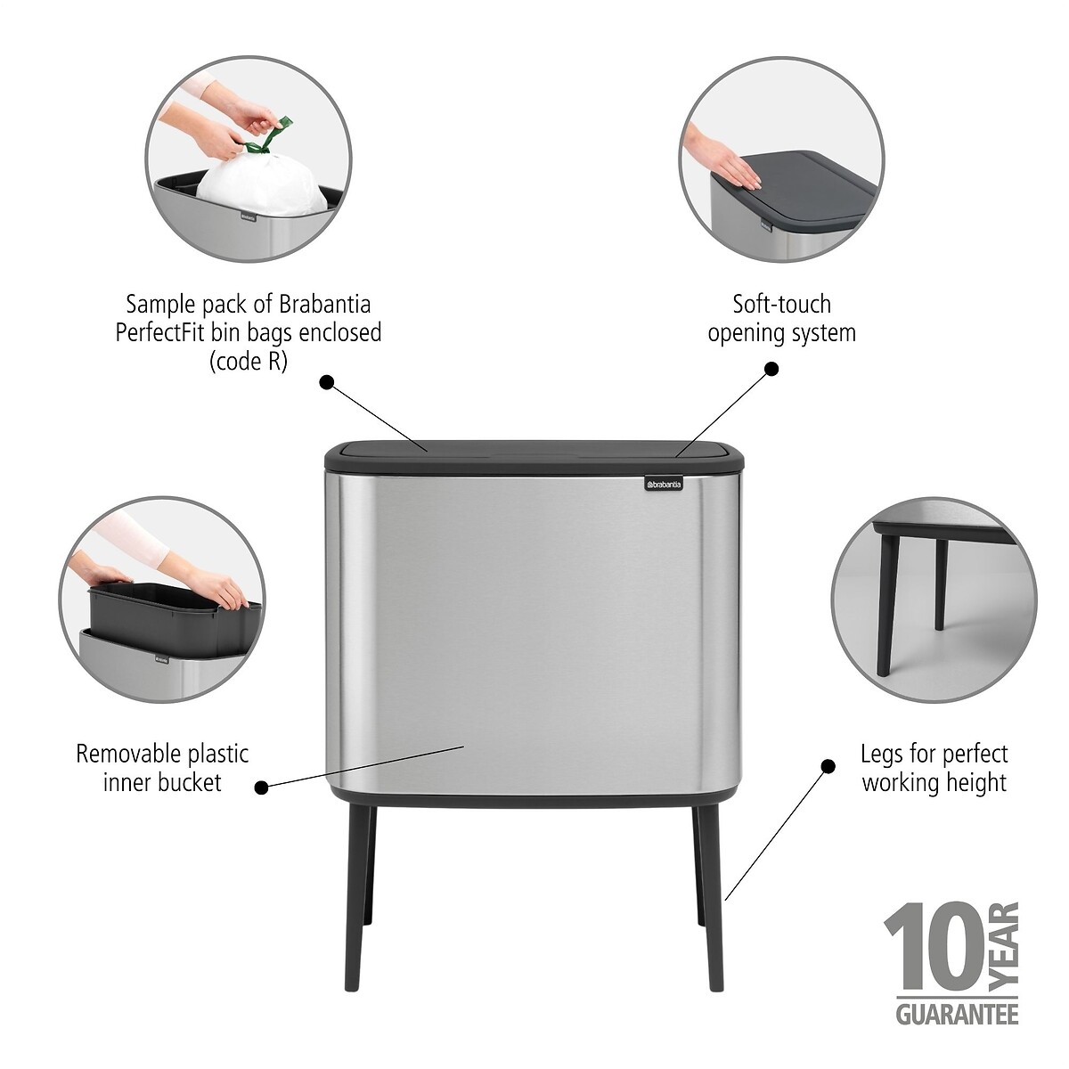 Bo Touch Bin, 36L matt stainless steel, BRABANTIA
