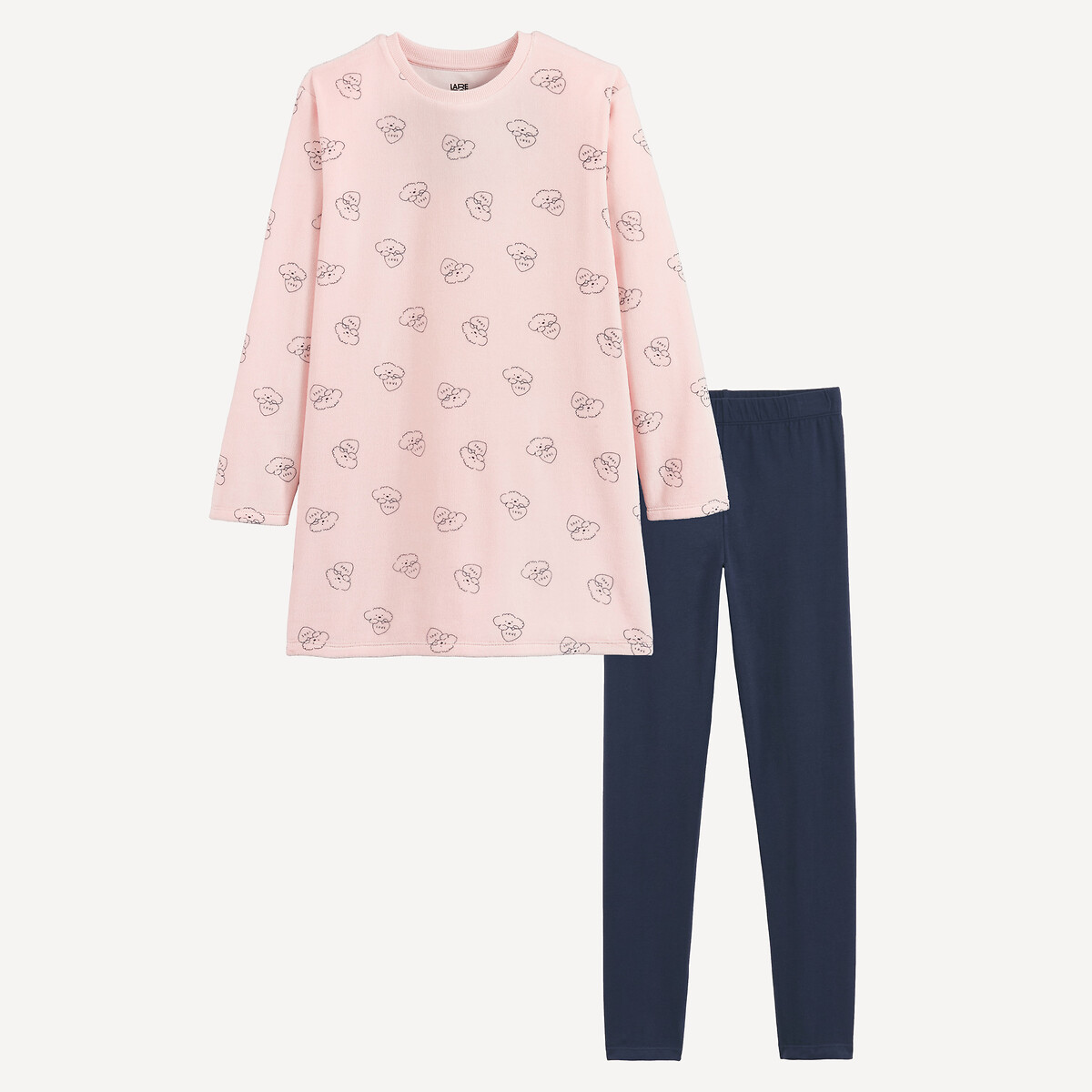 Pyjama chemise de nuit motif coeur et chien, avec legging bleu marine/rose, LA REDOUTE COLLECTIONS