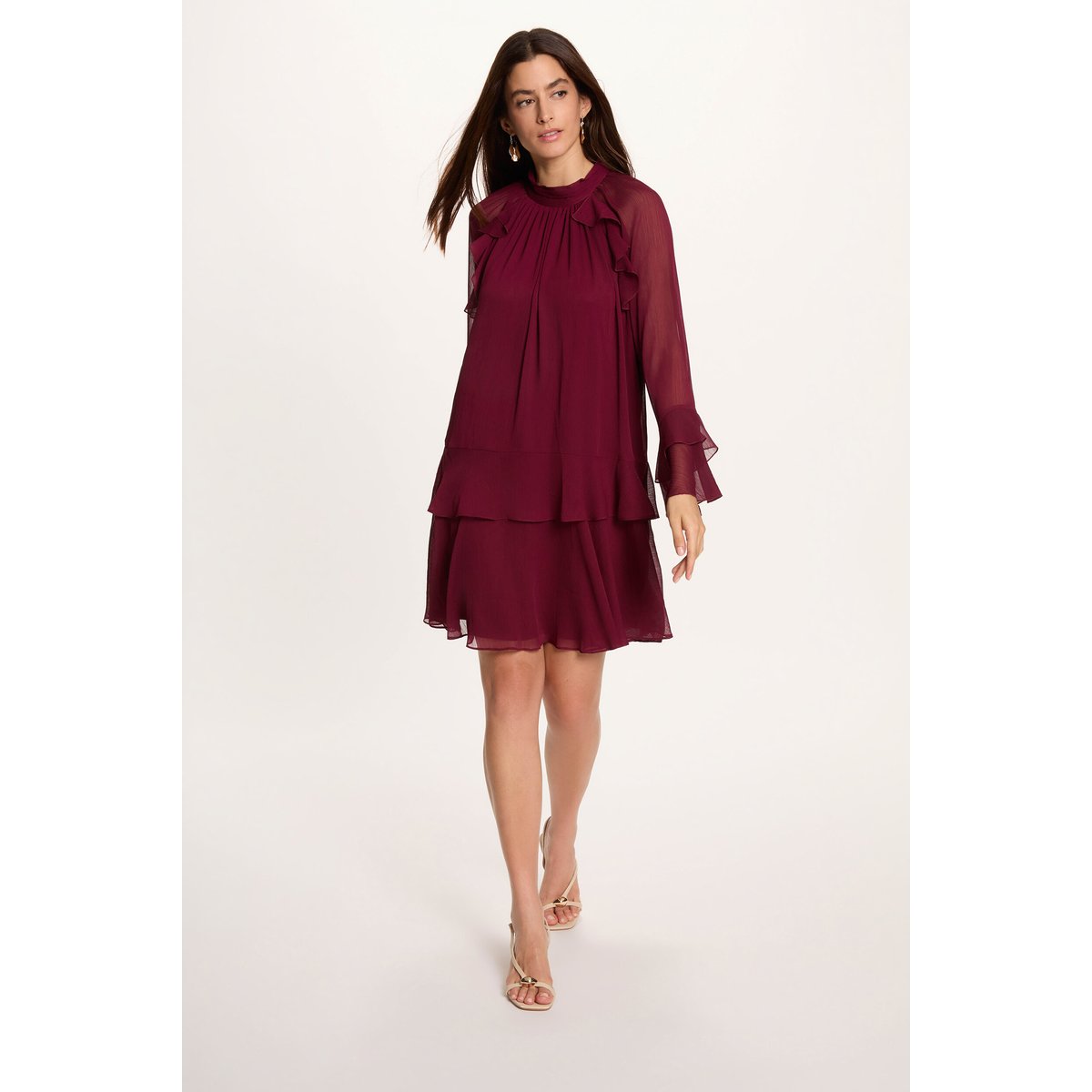 Robe courte manches bouffantes prune, MORGAN