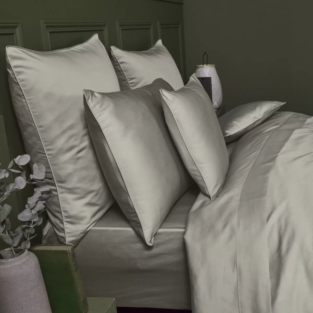 Housse de couette satin de coton AVA UNI taupe, GARNIER THIEBAUT