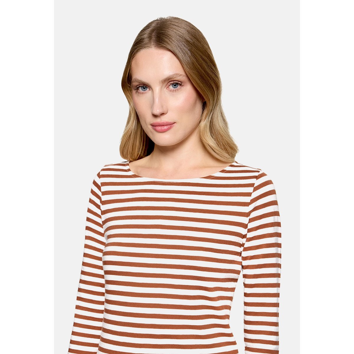T-shirt à rainures à encolure bateau brown/cream, BETTY & CO