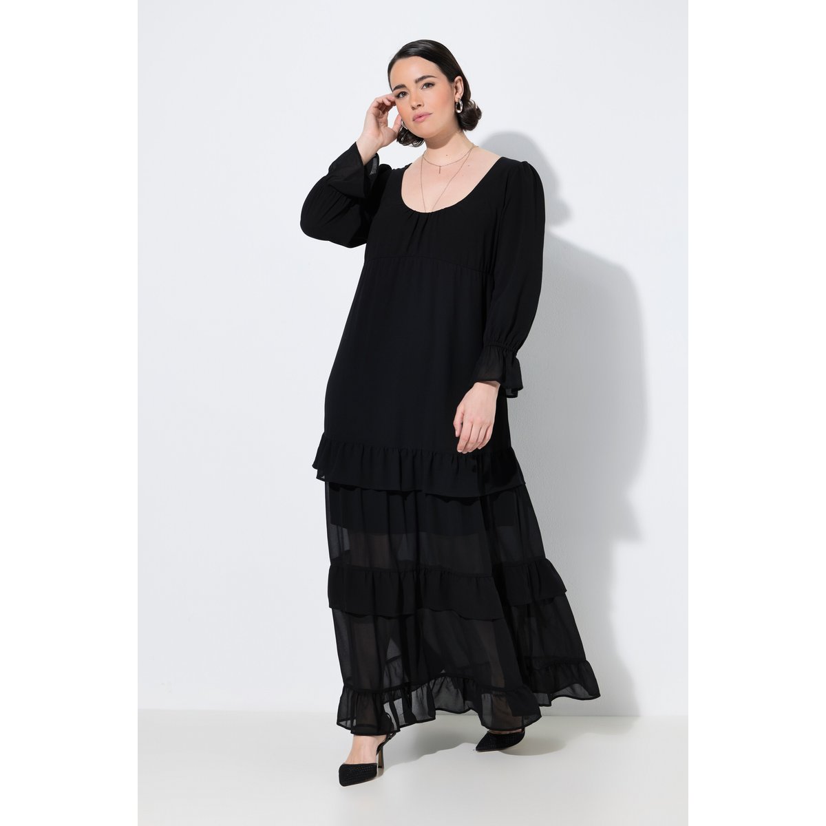 Robe maxi taille empire, coupe évasée noir, ULLA POPKEN