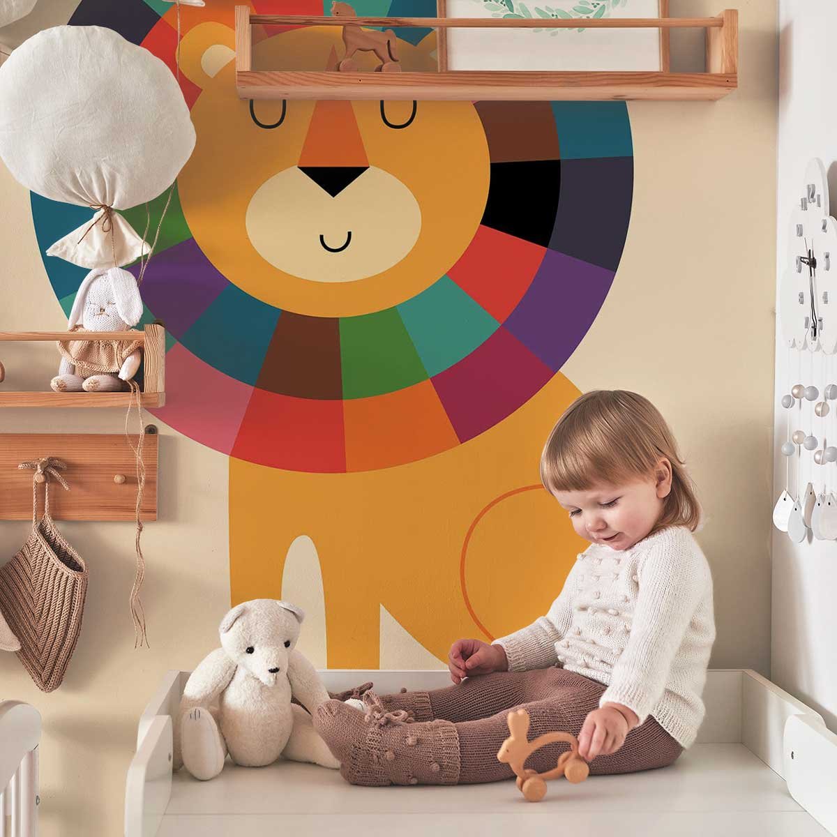 Papier peint lion arc en ciel intissé, HEXOA