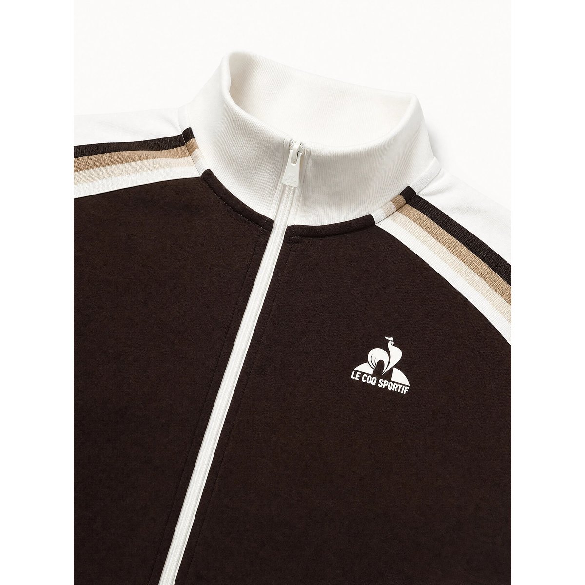 Veste zippée en double face avec bandes rayées épaules Heritage marron fonce, LE COQ SPORTIF