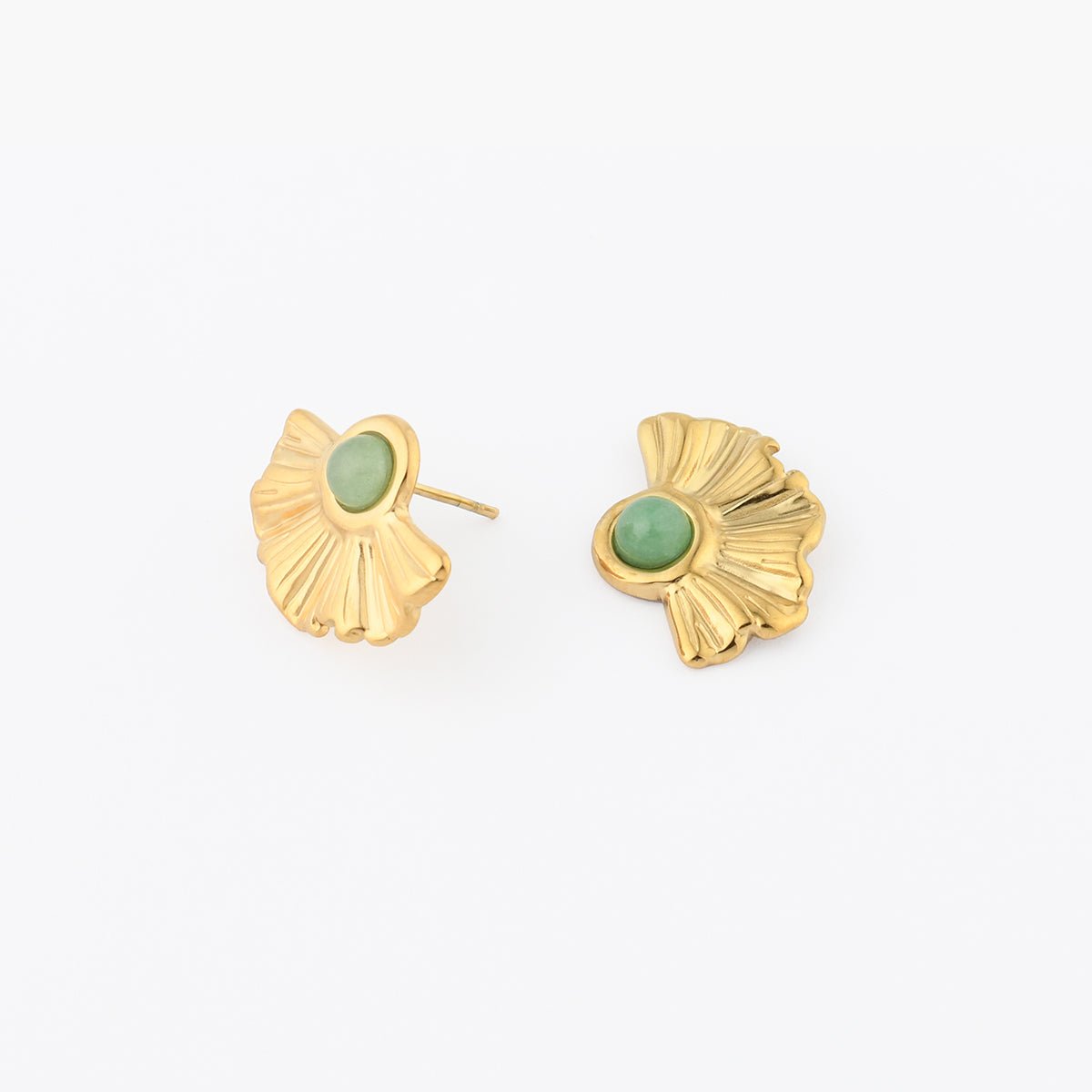 Petites puces d'oreilles gingko en acier inoxydable et pierre vert, BALABOOSTE