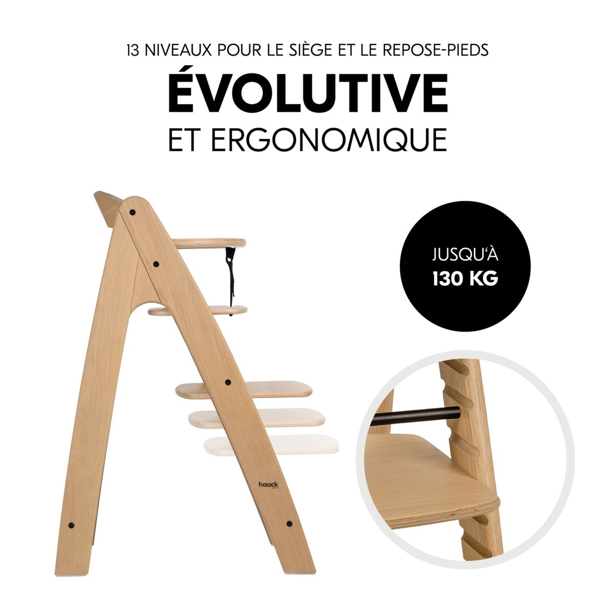 Chaise haute en bois de chêne Arketa Oak couleur unique, HAUCK