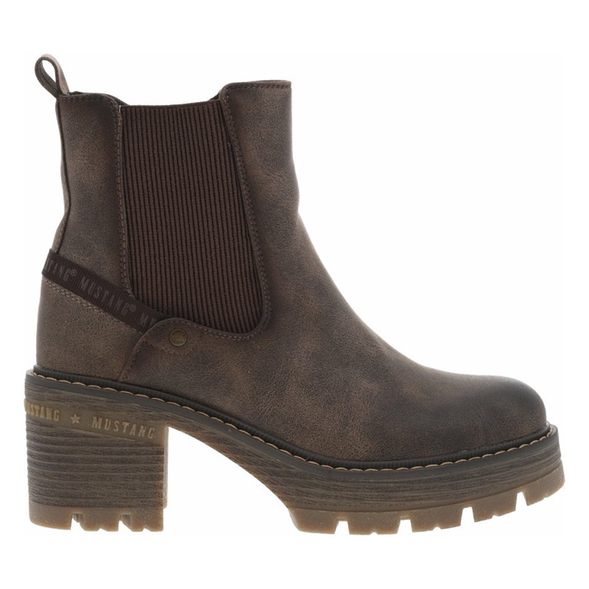 Boots cognac à talon décroché moyen avec un zip et un soufflet élastiqué taupe, MUSTANG