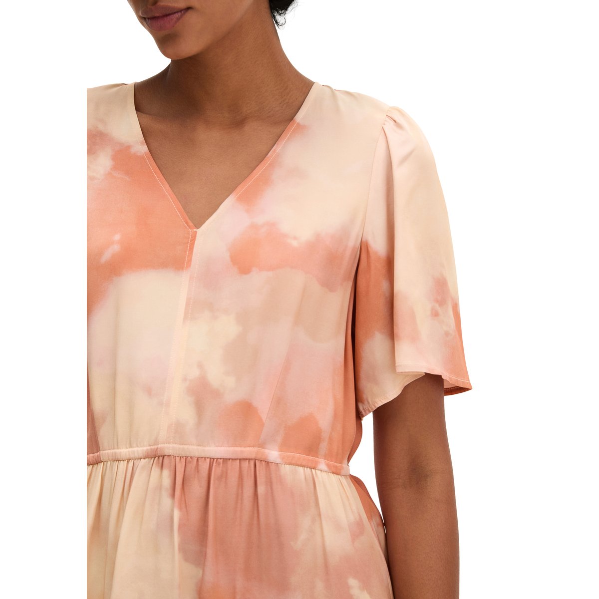 Robe à taille élastique flare en sergé de viscose fluide rose, MARC O'POLO