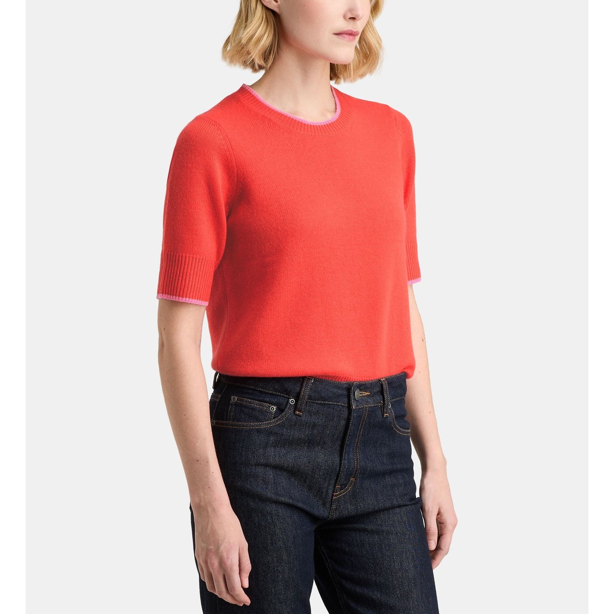 Pull eddie à manches courtes rouge fluo, GALERIES LAFAYETTE