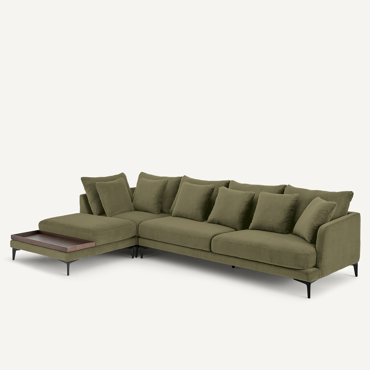 Repose-pieds avec plateau, en velours stone, MODERNISTE vert mousse, EMMANUEL GALLINA X AM.PM