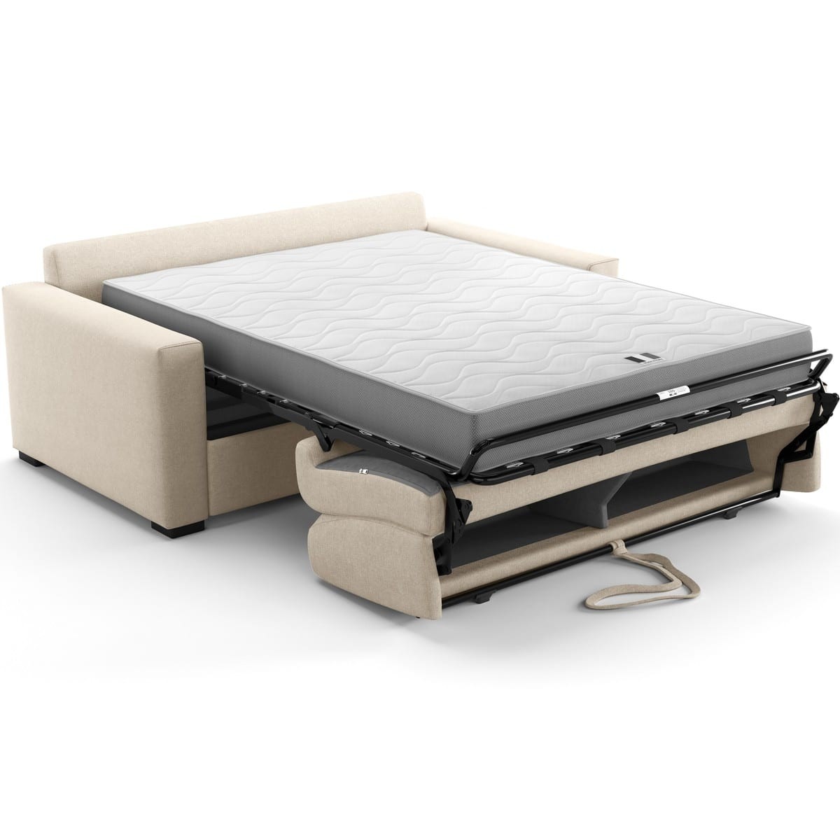 Canapé droit convertible 3 places en tissu chenille - ouverture express - ANZIO beige, HOMIFAB