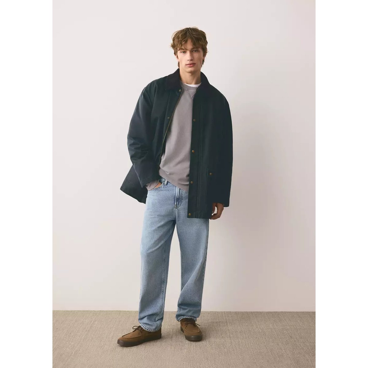 Parka col contrasté bleu marine, MANGO TEEN