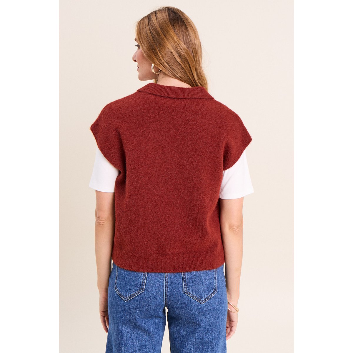 Pull sans manches col chemise orange foncé, BREAL