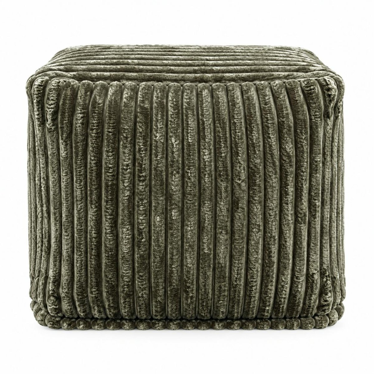 Pouf carré velours grosses côtes kaki VISBY kaki, PIER IMPORT