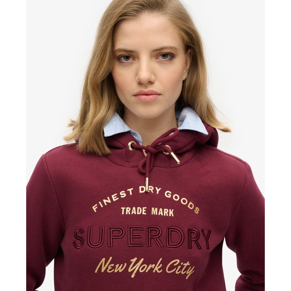 Sweat à capuche et logo métallisé Luxe bordeaux, SUPERDRY