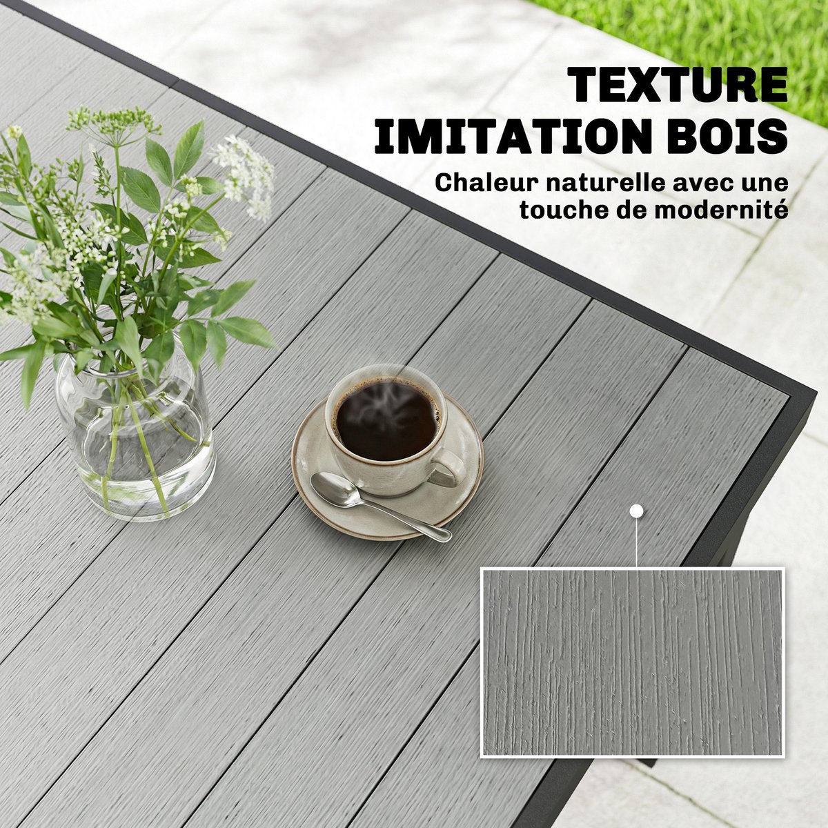 Table de jardin rectangulaire 4-6 places gris, OUTSUNNY