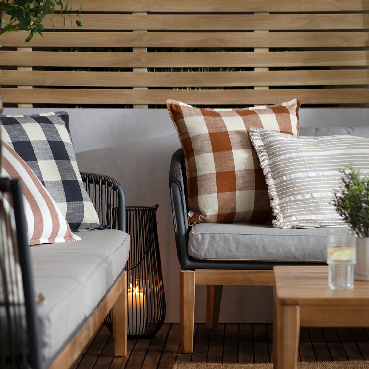 Chesil Check 100% Cotton Outdoor Cushion navy, YARD