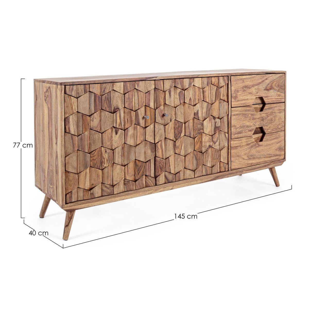 Buffet bas vintage en bois 2 portes et 3 tiroirs L145 - LOCKE bois clair, HELLIN, DEPUIS 1862