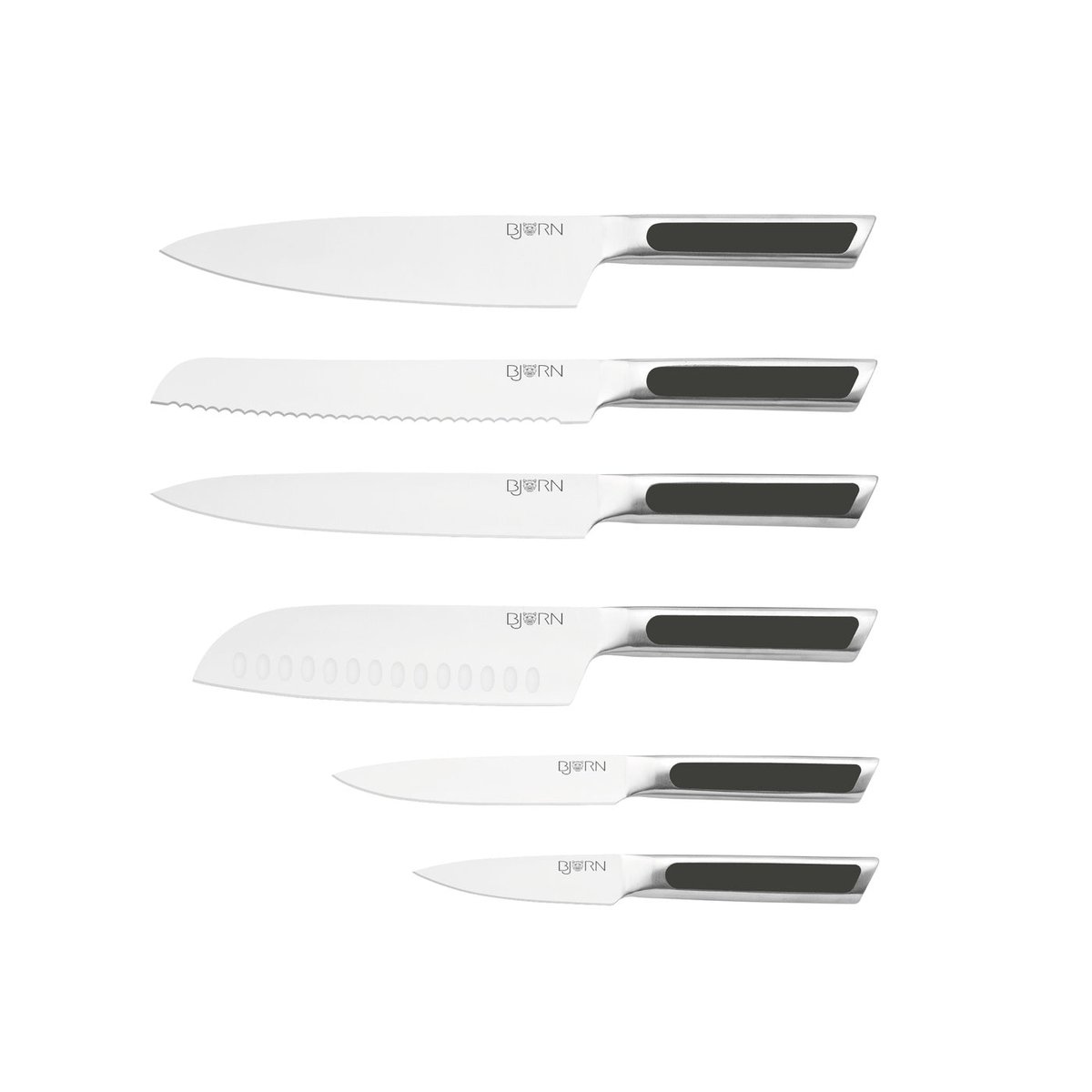 Lot de 6 couteaux de cuisine en inox, NUDE inox et noir mat, BJORN