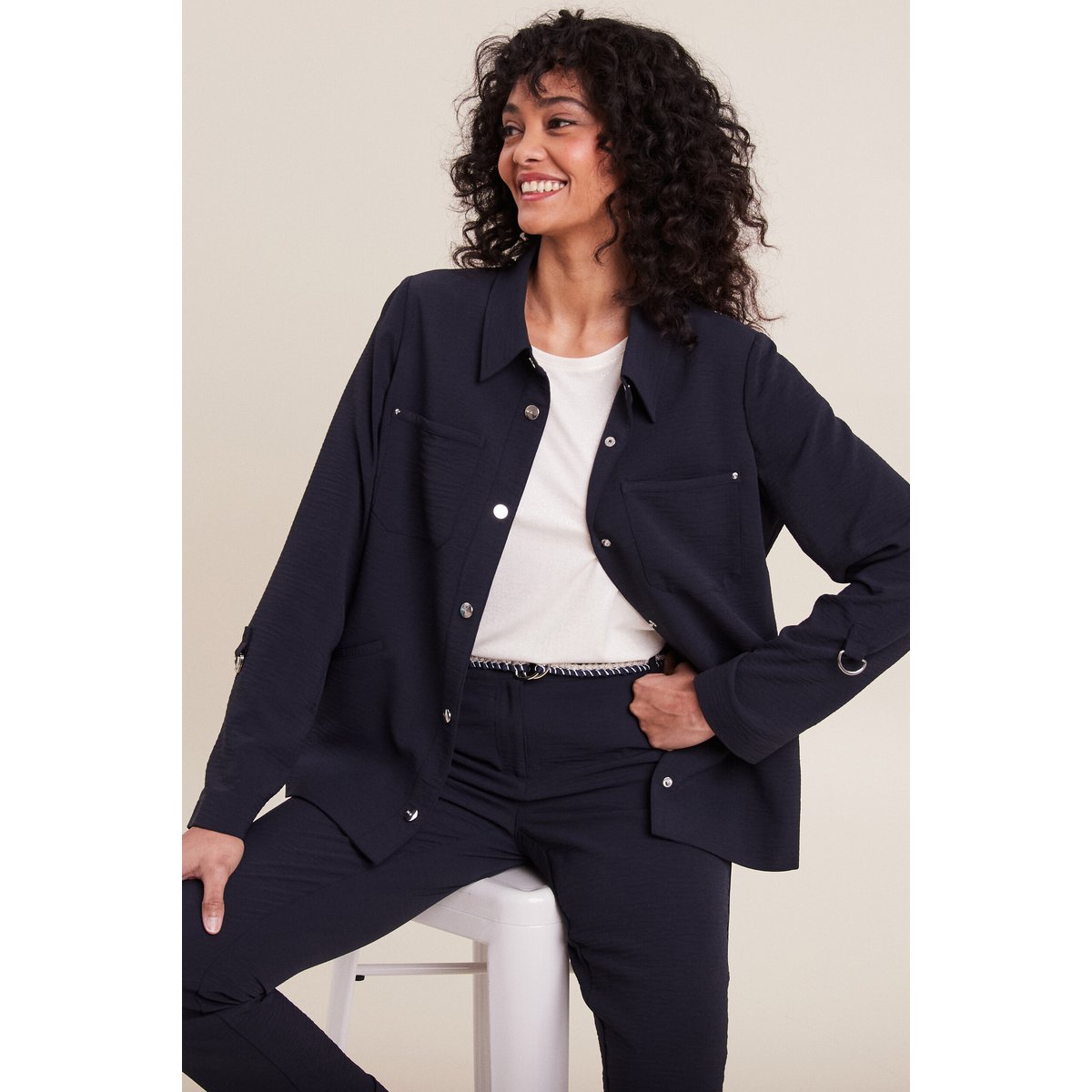 Veste cintrée boutonnée bleu foncé, BREAL