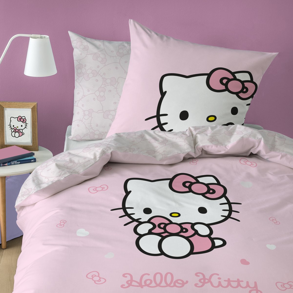 Parure de lit imprimée 100% coton, CUTE rose, HELLO KITTY