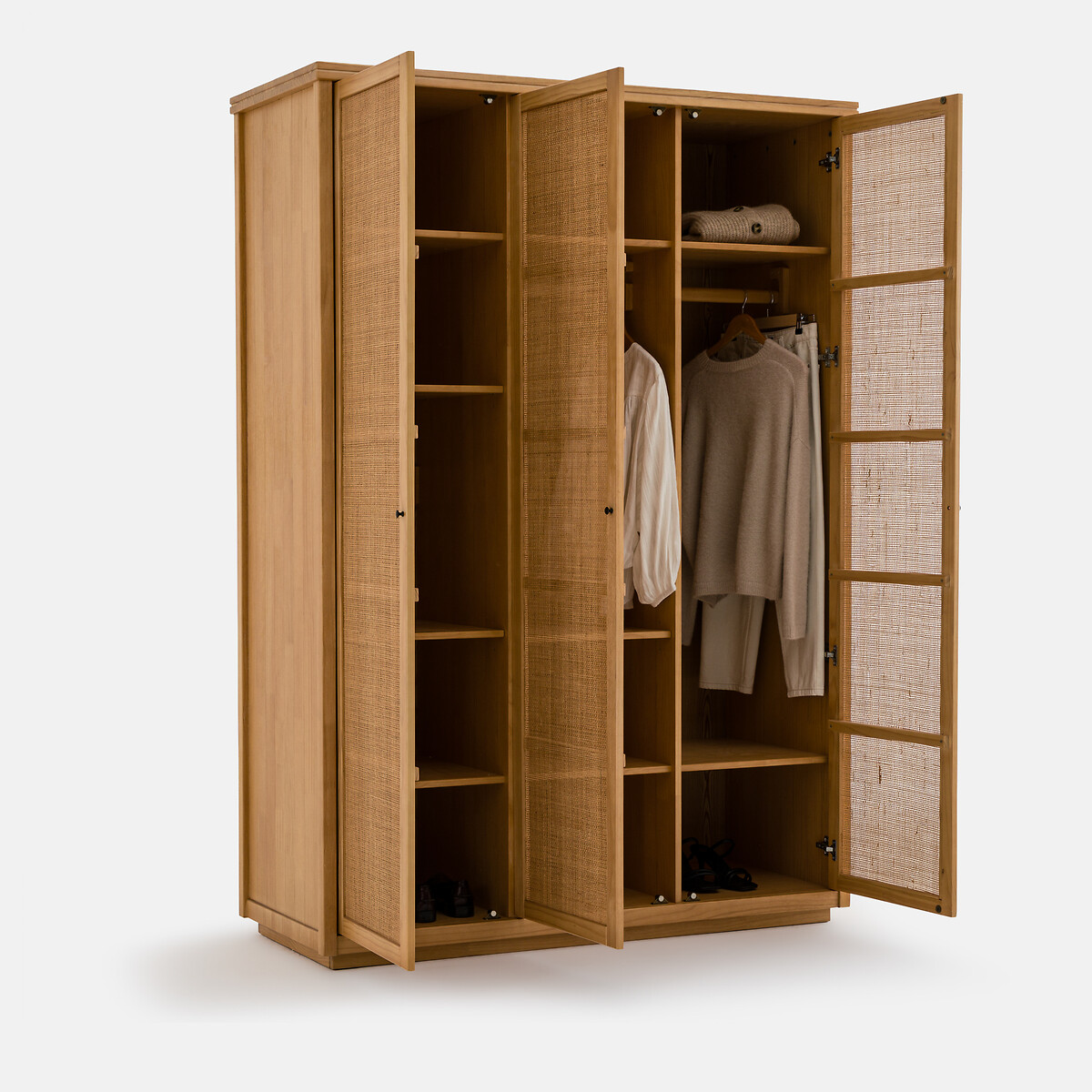 Armário de 3 portas, pinho maciço e cana de rattan, Gabin natural, LA REDOUTE INTERIEURS