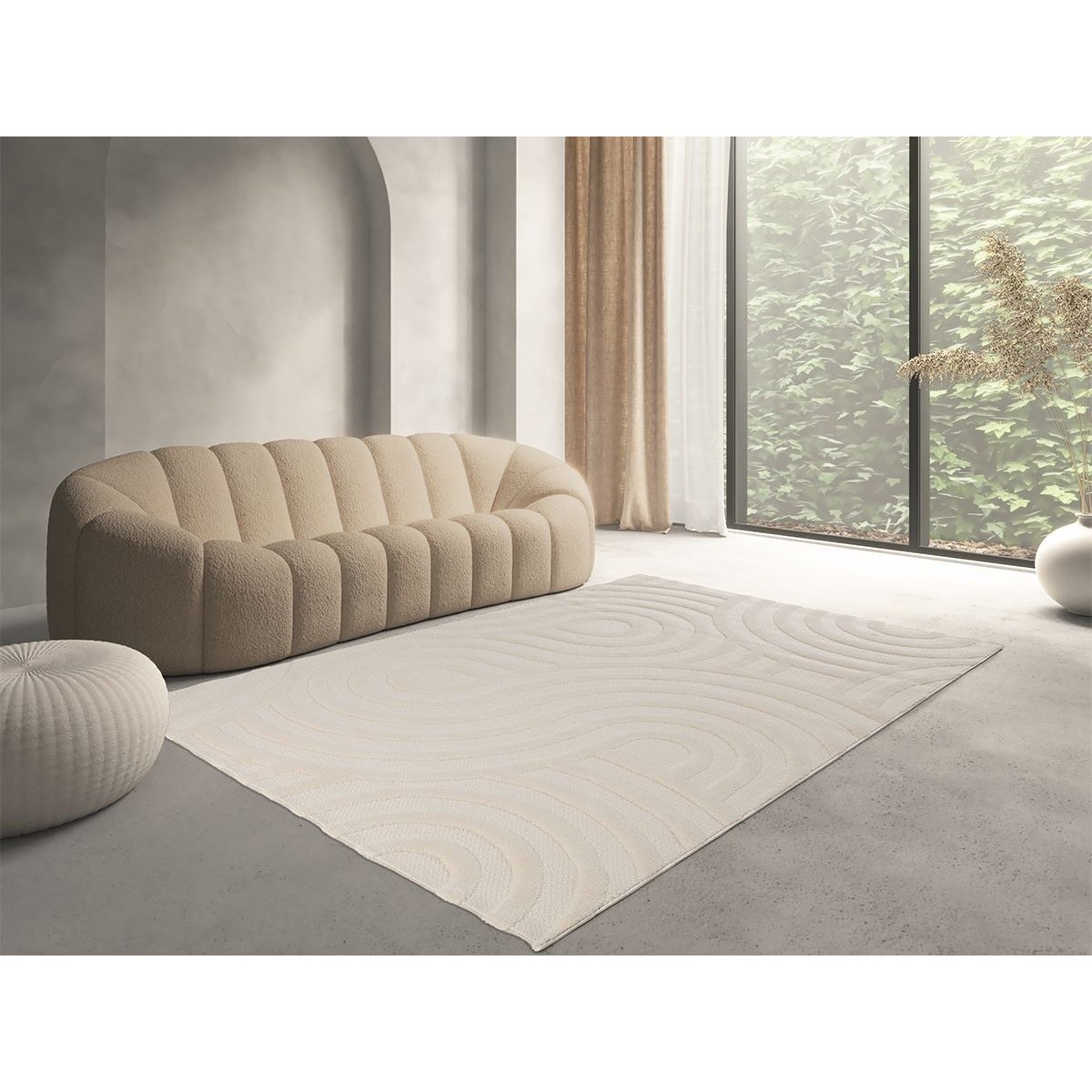 Tapis poils courts style géométrique, JOSIE beige, BOBOCHIC