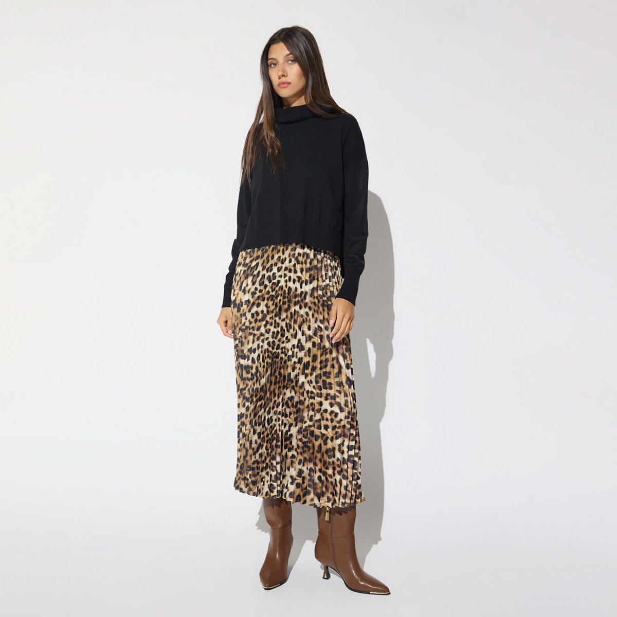 Robe combinée jupe plissée motif léopard léopard, LOLA CASADEMUNT