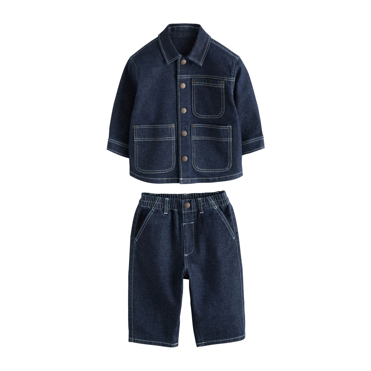 Ensemble veste-chemise en denim et jean large délavage brut, NEXT