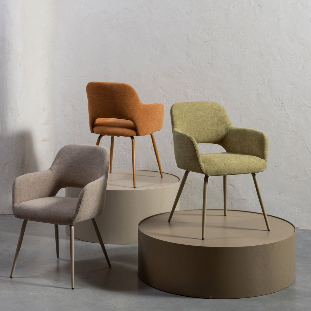 Lot de 2 fauteuils de table en tissu et métal- JENNY vert, WOOOD