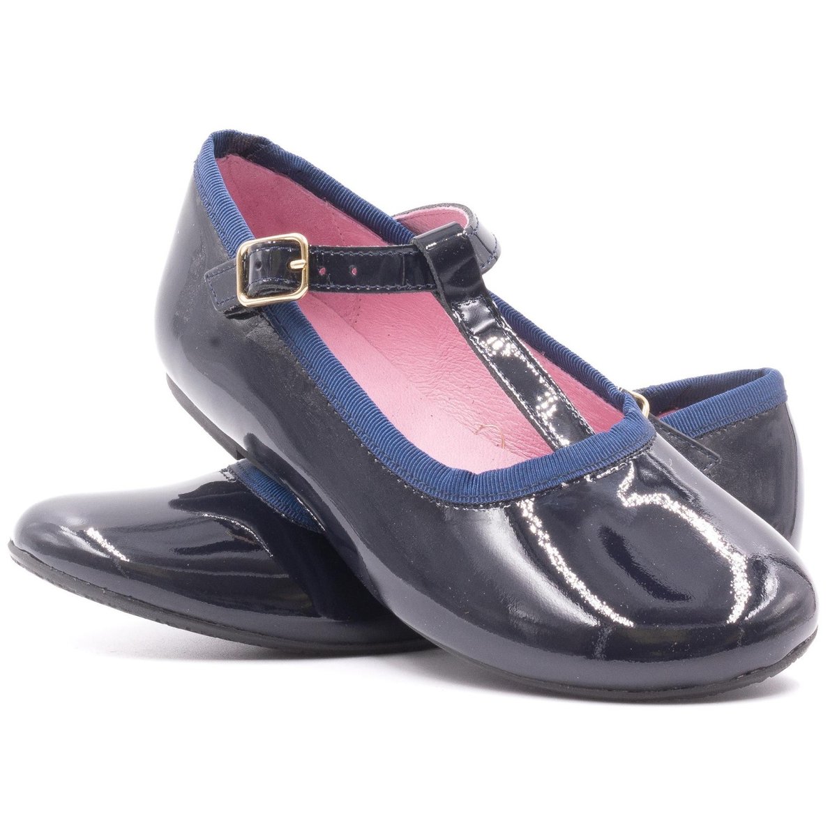 Ballerine salomé à boucle en cuir vernis AURORE bleu marine, BONI&SIDONIE