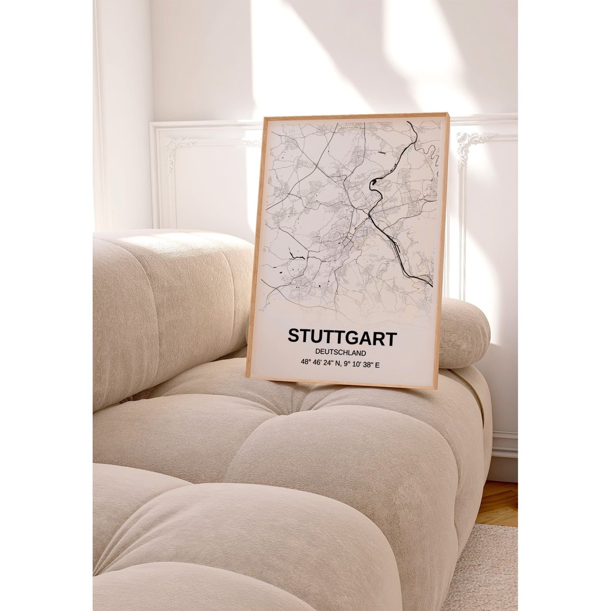 Affiche carte Stuttgart - rectangle Noir et Blanc blanc, L'AFFICHERIE