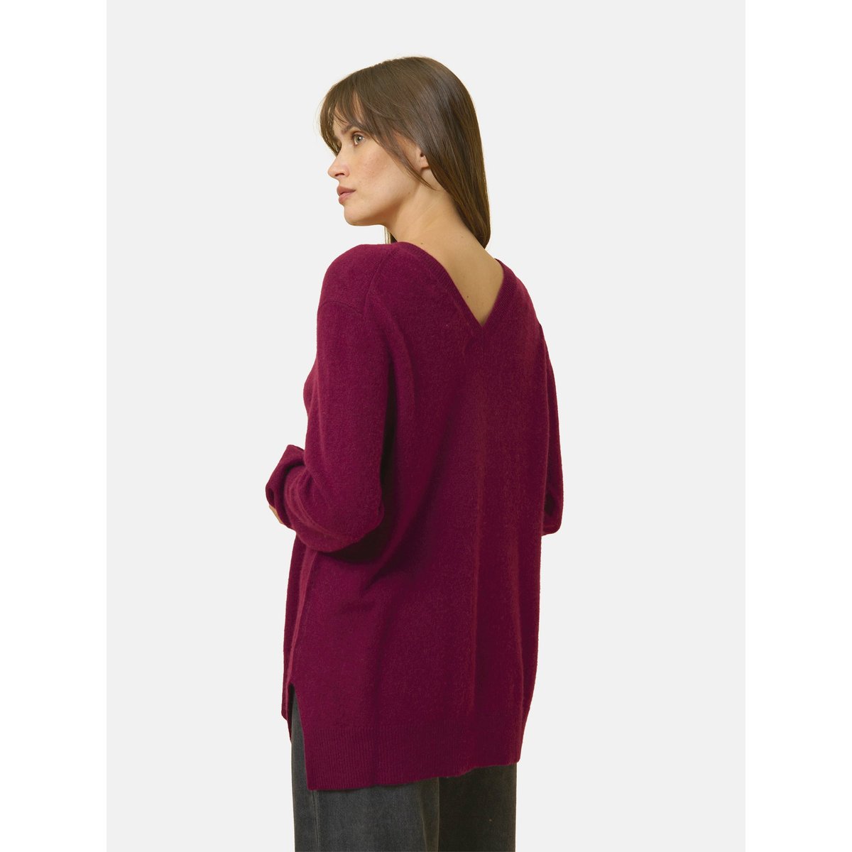 Pull Col V Devant Et Dos Bordeaux Opal bordeaux, JUST CASHMERE