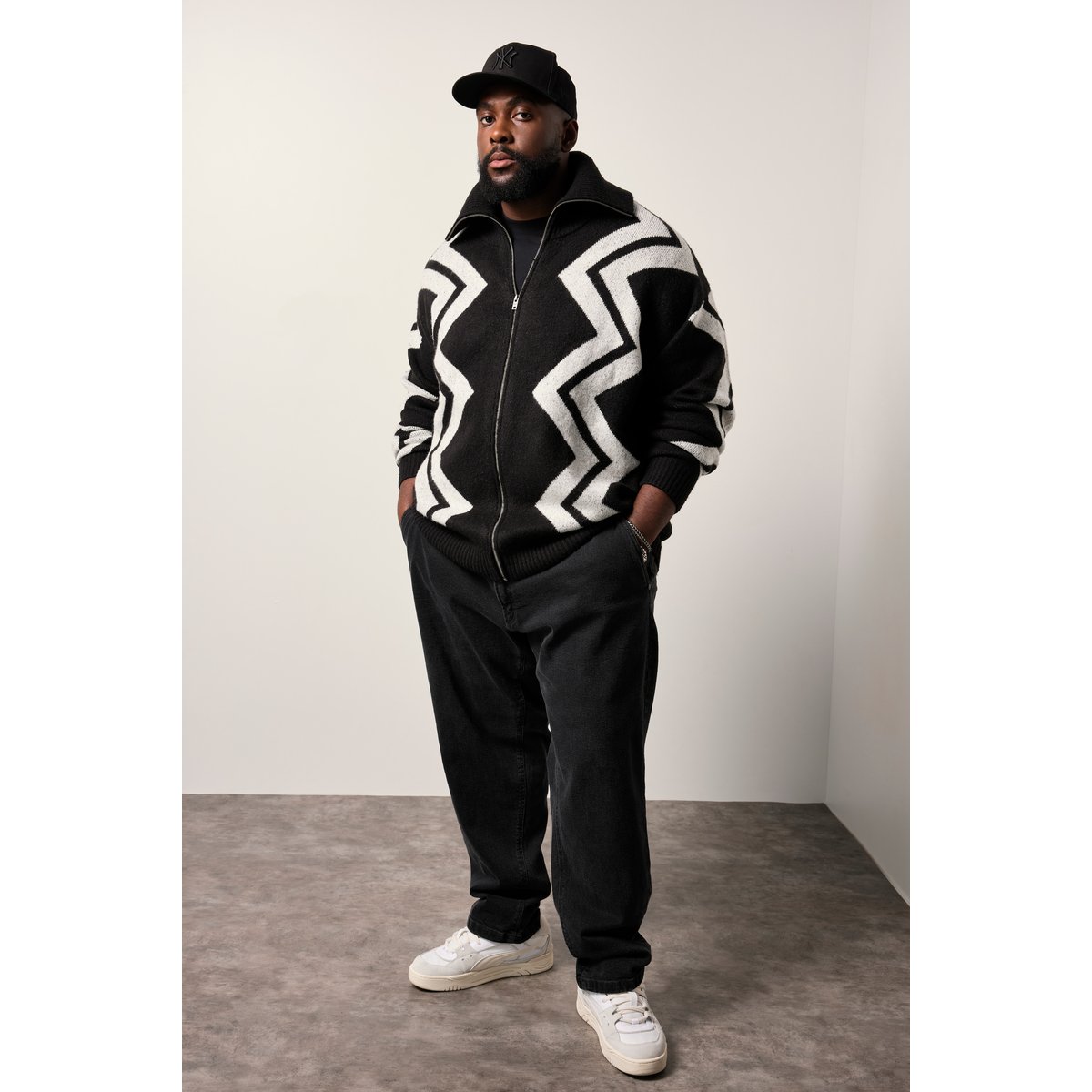 Cardigan motif chevrons noir, STHUGE