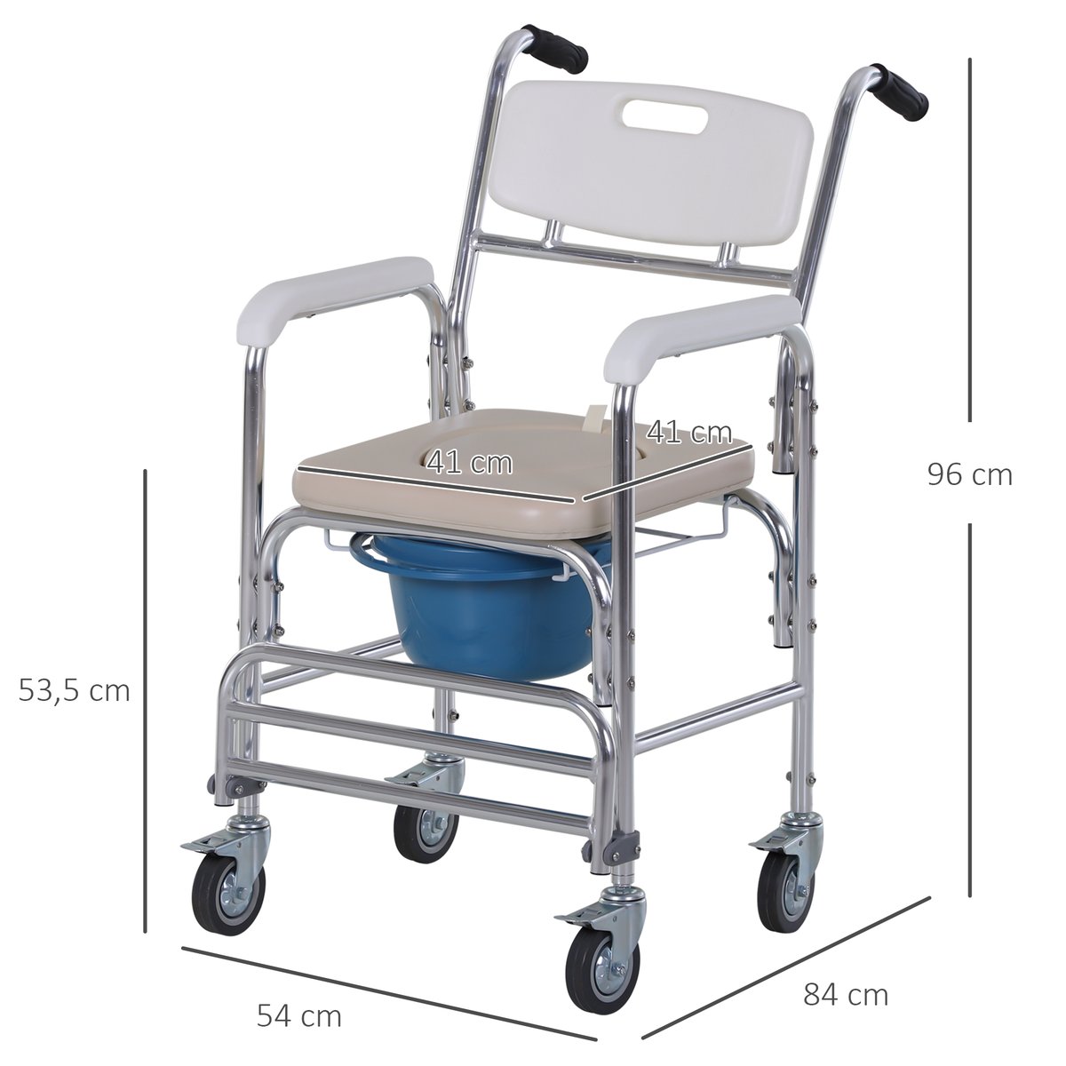 Fauteuil roulant avec cuvette Acier Blanc blanc, bleu, chromé, HOMCOM