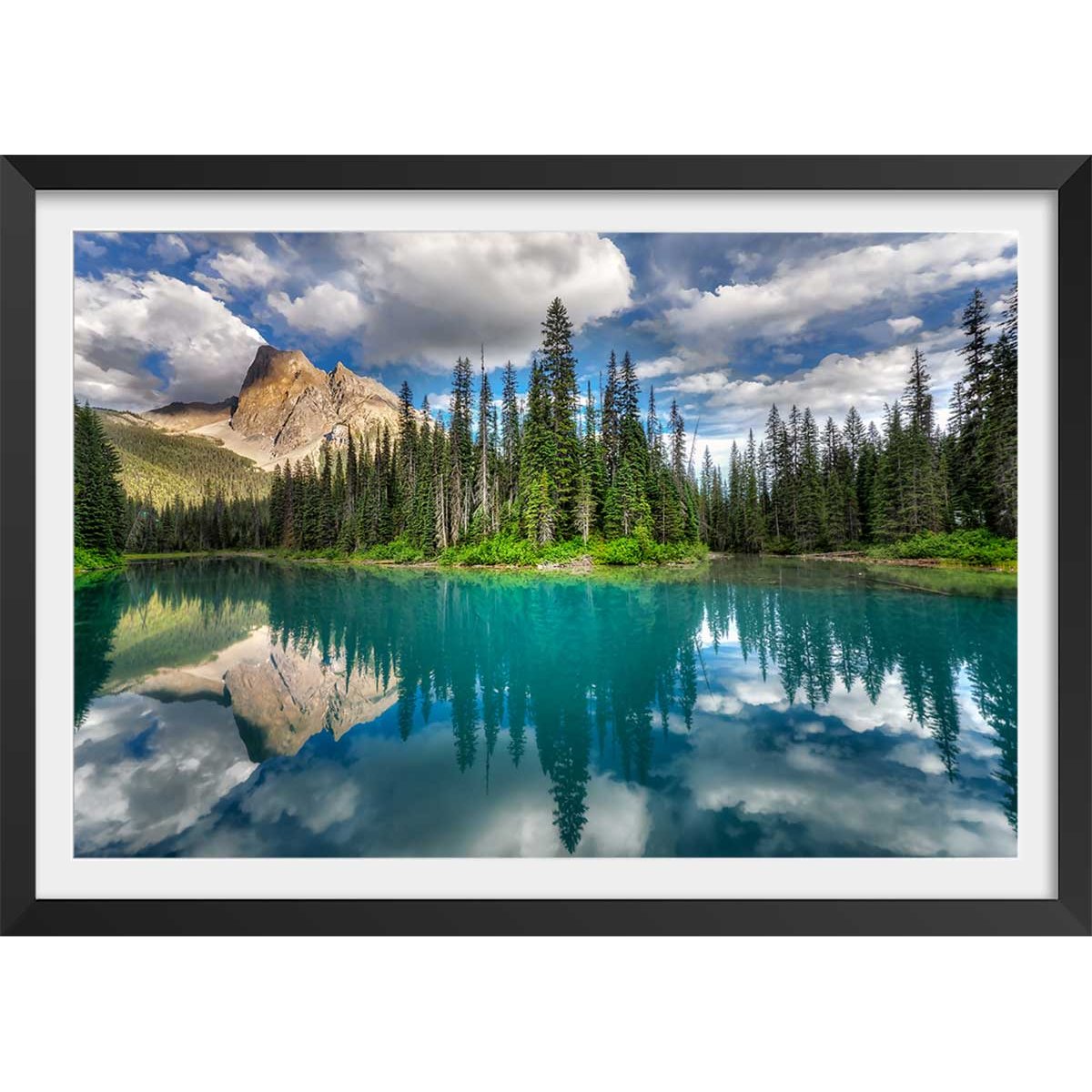 Affiche lac bleu éméraude affiche + cadre en bois - noir, HEXOA