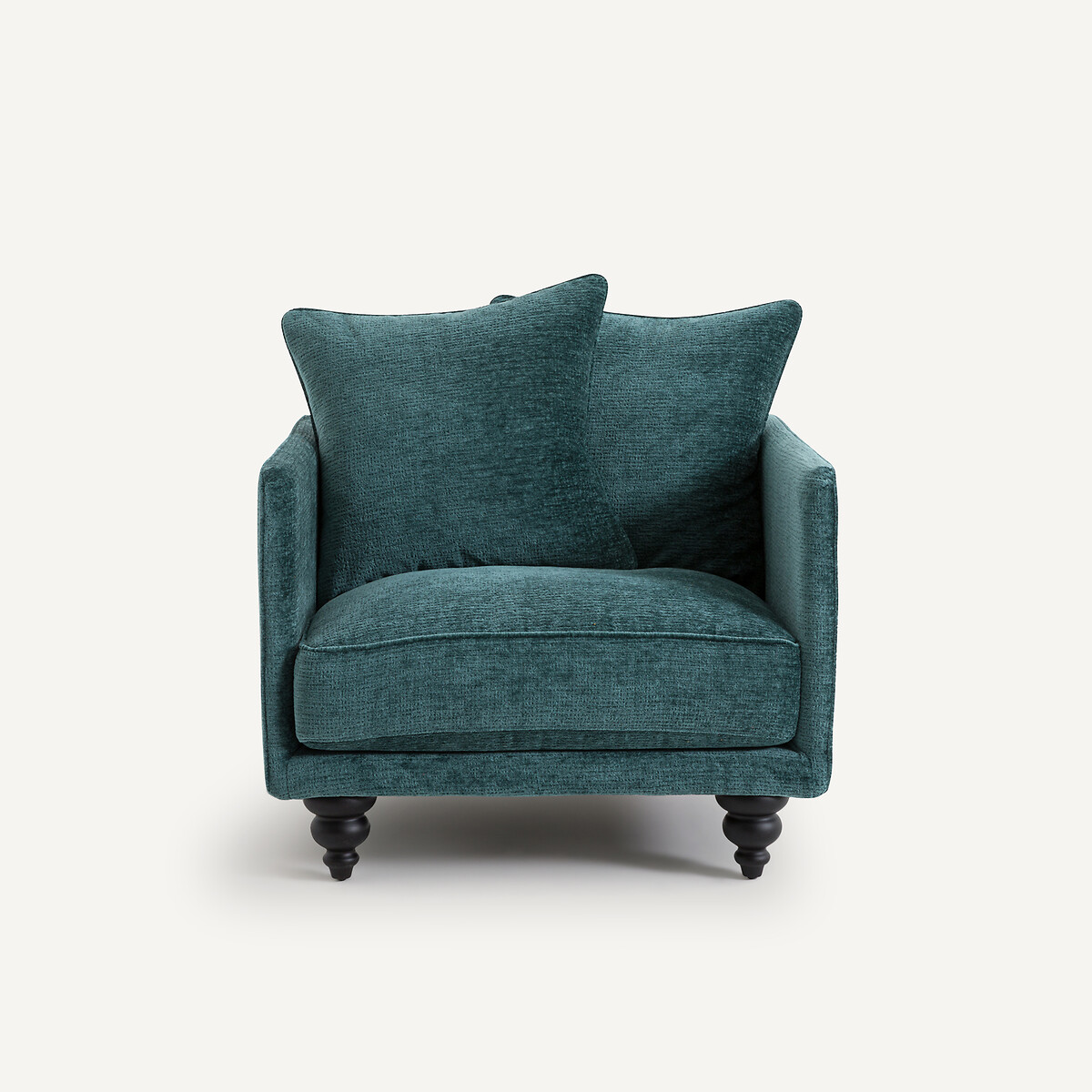 Fauteuil en velours texturé, LAZARE bleu pétrole, AM.PM