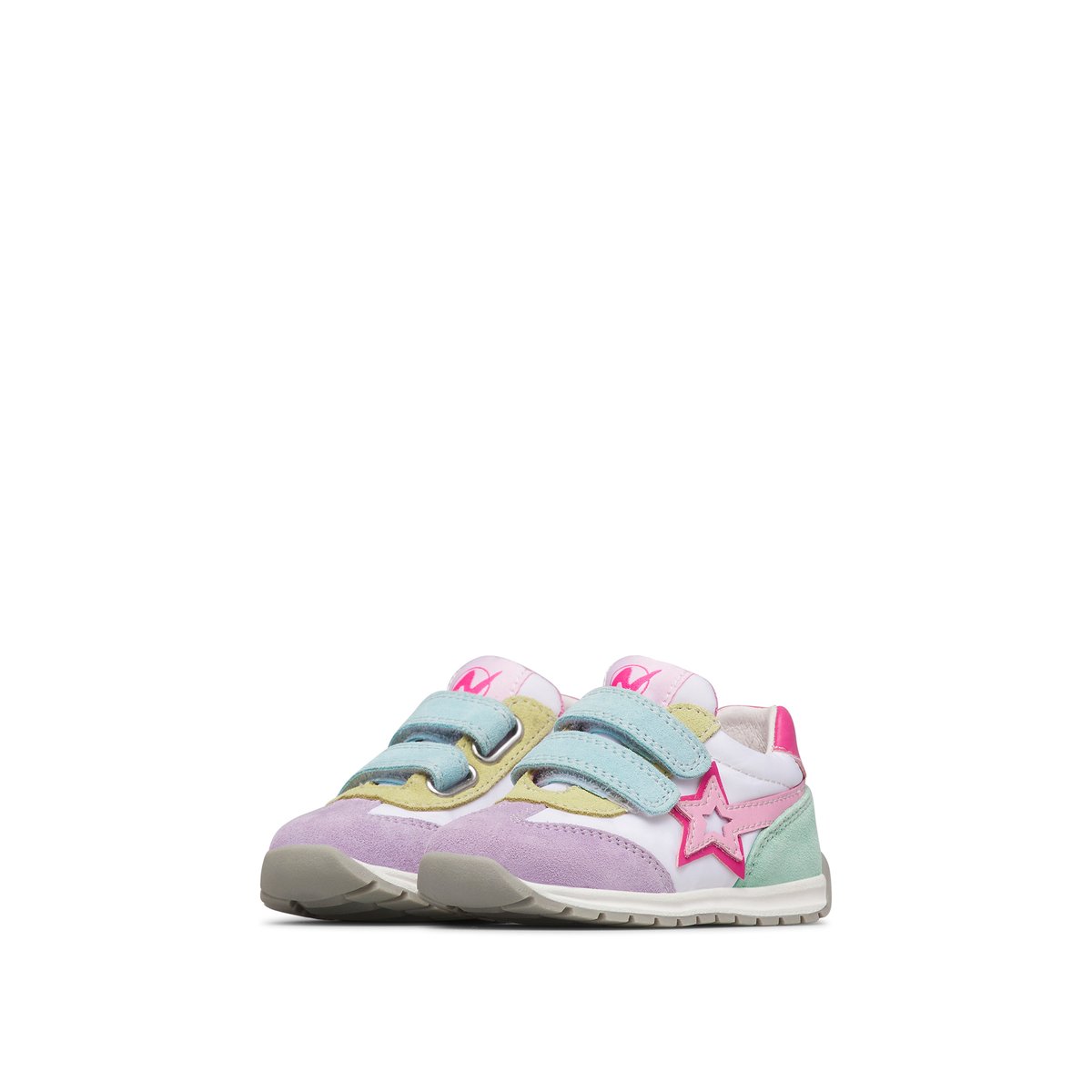 Sneakers en daim et tissu technique CRUMI VL. blanc-lilas, NATURINO