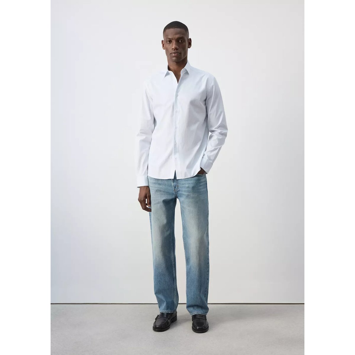 Chemise coton rayures regular-fit blanc, MANGO MAN