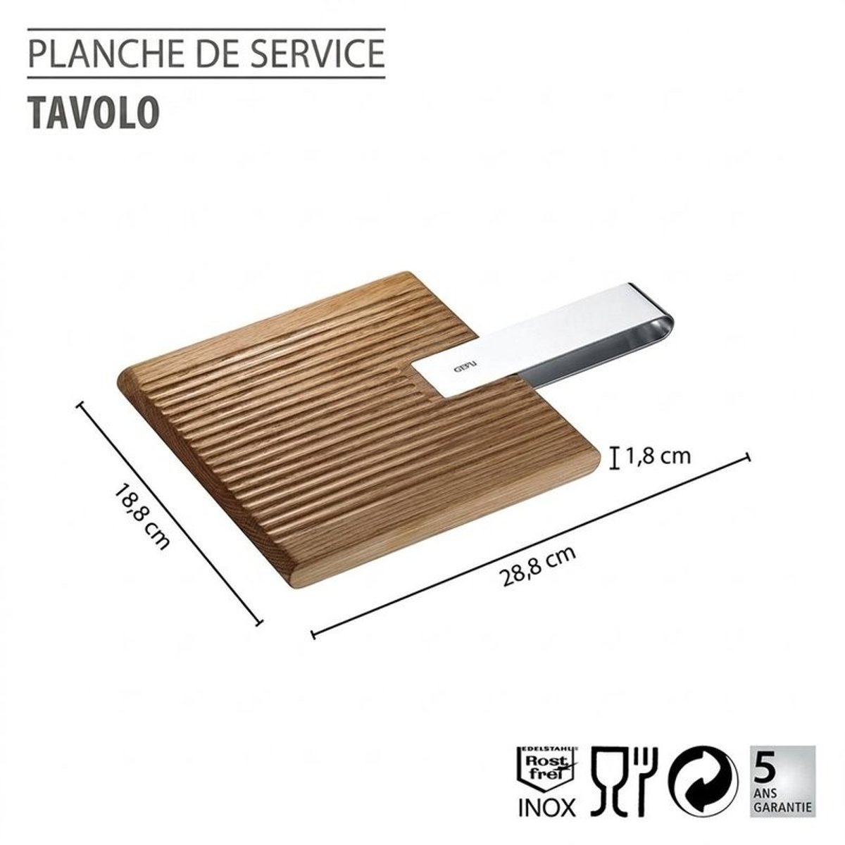 Planche de service TAVOLO, carrée argent / brun, GEFU