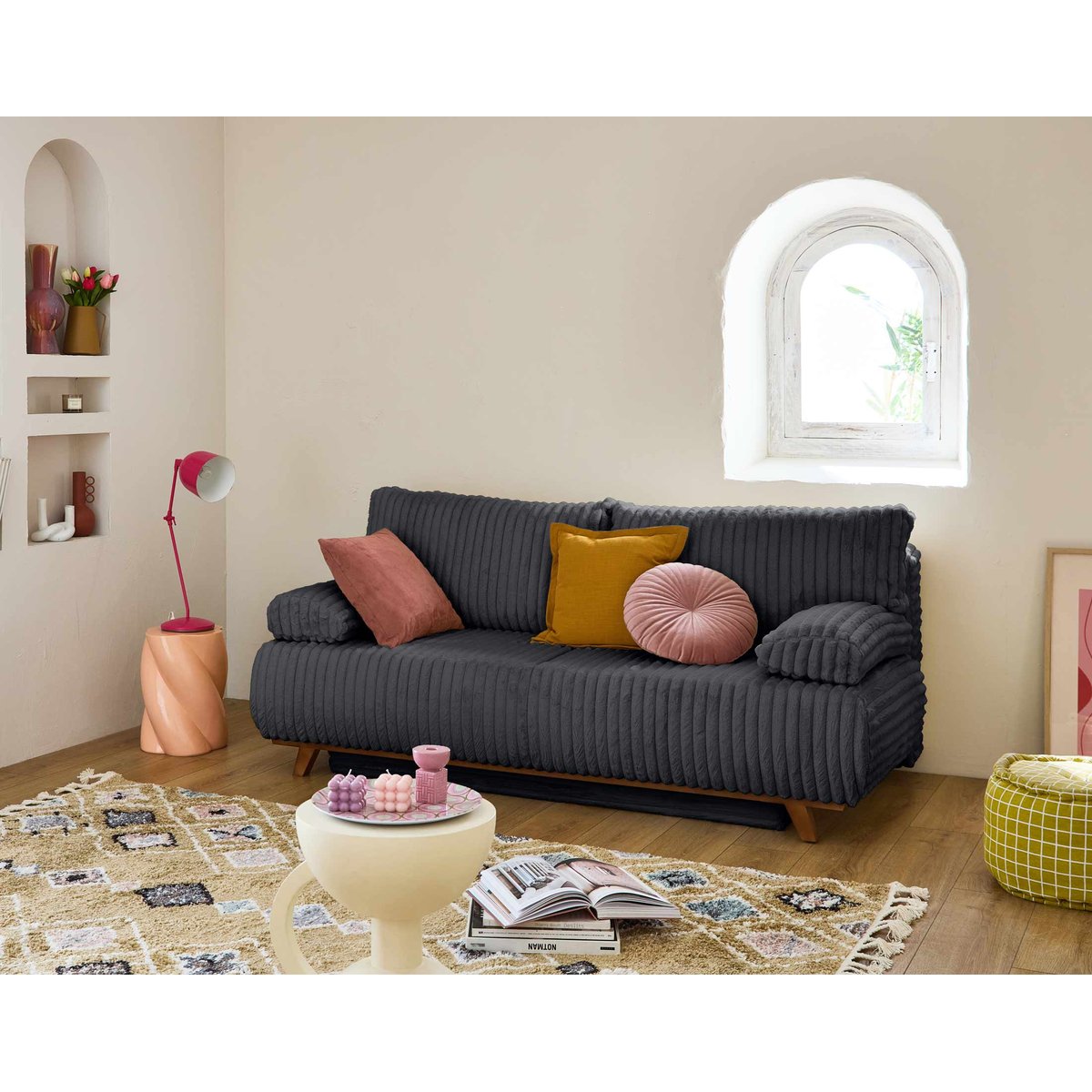 Canapé Convertible 3 places - CRISTAL gris anthracite, BEST MOBILIER