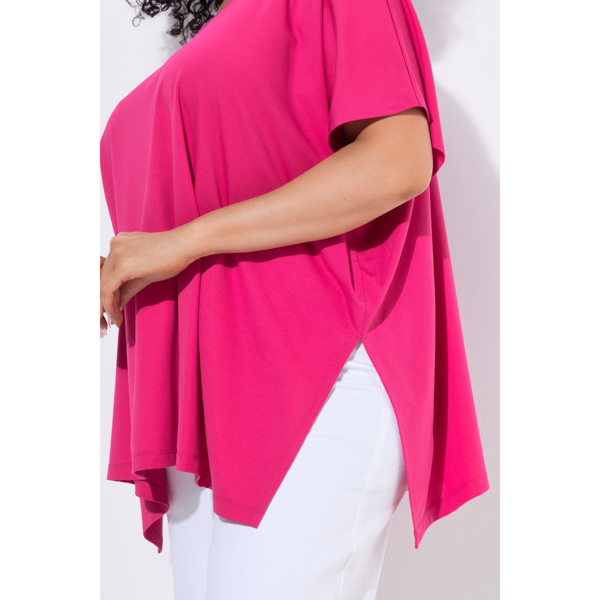 T-shirt, ourlet asymétrique, oversize rose vif, ULLA POPKEN